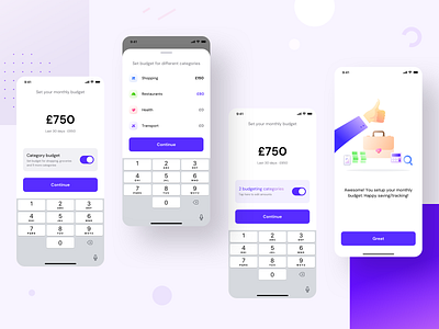 Set you monthly budget screens (version 1) app budget fonts icon illustration investment ios iphone keyboard modal neel popover prakhar savings sharma switch switch button typography ui voiceaudiorecognition