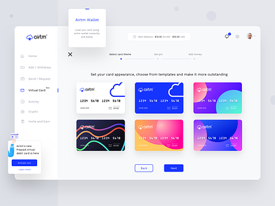 Airtm Virtual card assignment (Step1 : Select theme) account activity airtm breadcrumb cards cryptocurrency currency debitcredit design illustration logo moneytransfer neel prakhar sharma theme typography ui ux web