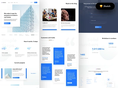 Brickshare Home (Source .sketch file) blog card cards customers design ux ui development footer how it works information architect map media minimal trending clean modern neel prakhar projects real estate sharma signup visual design web app website