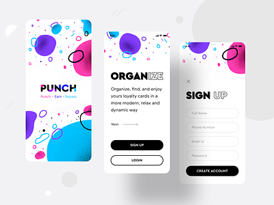 Loyalty cards collection product {Punch app} app app design apple application design category coffee create account designers ios iphone 10 11 login loyalty card loyalty cards merchant neel pattern background prakhar sharma signup ui ux