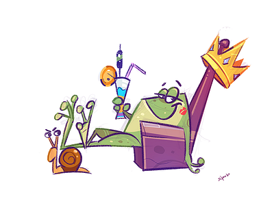 Weekend Relax cartoon character characterdesign frog fun illustration king relax spovv weekend