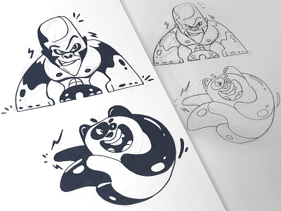 Fighters cartoon character characterdesign drawing fight fighters fun gorilla illustration ink panda process sketch spovv