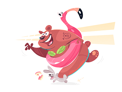 Swimming! bear cartoon character characterdesign flamingo friends fun illustration play rabbit spovv summer swimming