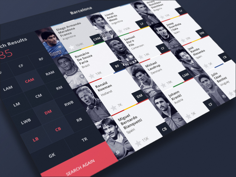 "Search Player" teams player ui football statistic interface soccer players app search