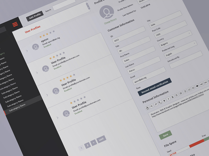 CMS (Free PSD) details customer user navigation nav interface ui cms profile freebies