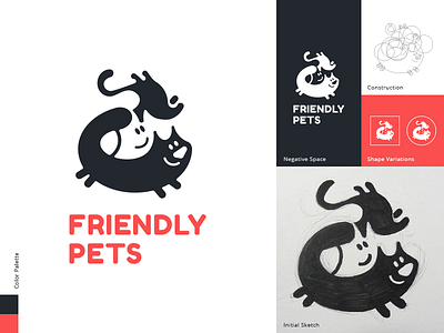Friendly Pets cat character characterdesign dog drawing friends fun illustration logo logo design petslogo process sketch spovv