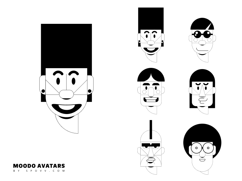 Moodo Avatars avatar avatar design avatardesign cartoon character characterdesign coloring drawing fun illustration minimal process sketch spovv wireframe