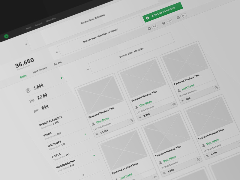 BattleShare web fun wireframe icons free psd freebies fonts ui concept library