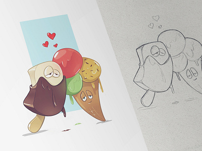 Melting Love character collection drawing fun ice cream love melting pen pencil sketch summer wtf