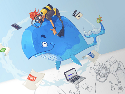 Your Files byte character drawing file fun pen pencil sketch whale