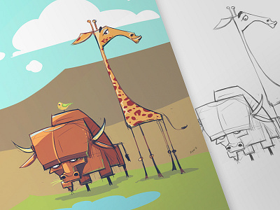 Date animals buffalo character date digital drawing fun giraffe jungle love sketch