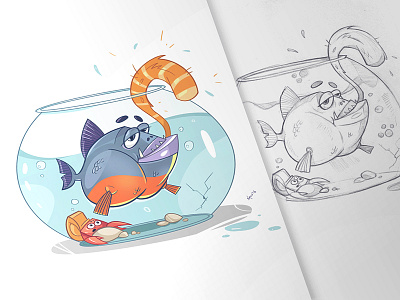 Whoops! cat drawing fun pencil piranha process sketch tasty wip