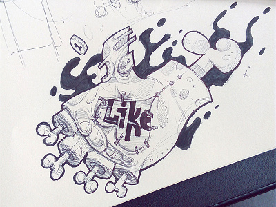 One Like facebook freestyle fun hand ink like pen process