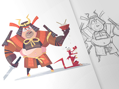 Shared Lunch cartooning character dragon fun glutton lunch mad process rice samurai