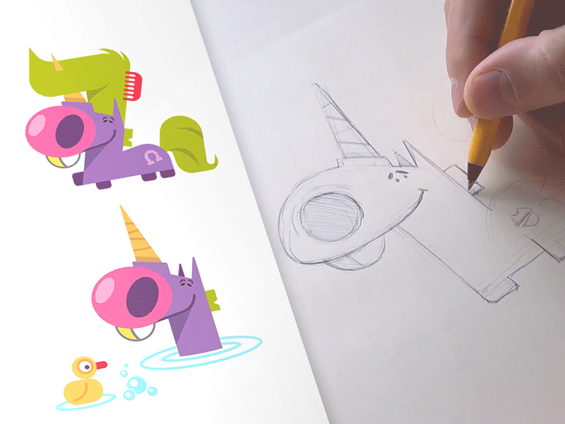 Hori cartoon cartooning drawing fun horse illustration imessage process sketch stickers unicorn