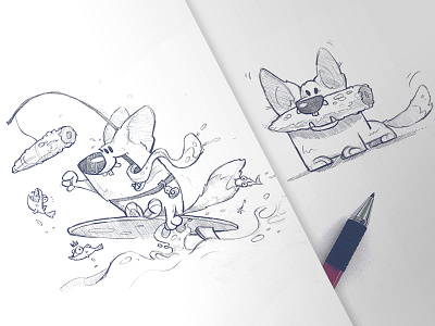 Corgi character characterdesign corgi corgisofinstagram corn dog drawing pencil sketch sketchbook surf