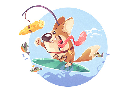 Go-Go my boy! character characterdesign corgi corn dog drawing pencil sketch sketchbook surf