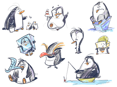 Penguins character characterdesign coloring drawing fun illustration penguin penguins sketch spovv