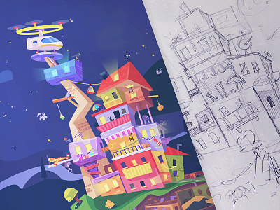Turn your idea into reality adventure adventure game cartoon characterdesign city drawing environment environment design illustration process puzzle sketch spovv