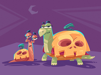 Awkward Coincidence cartoon character characterdesign fun halloween illustration party process pumpkin snail spovv turtle