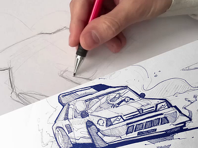 Train your skills car cartoon drawing fun illustration ink pencil peugeot peugeot205 process sketch speed speed paint spovv