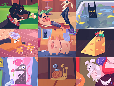 Hidden Characters animal cartoon cat character characterdesign coloring design dog fly illustration pig process spovv