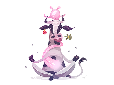 Time To Travel cartoon character characterdesign coloring cow fun illustration lotus process sketch spovv yoga yoga pose