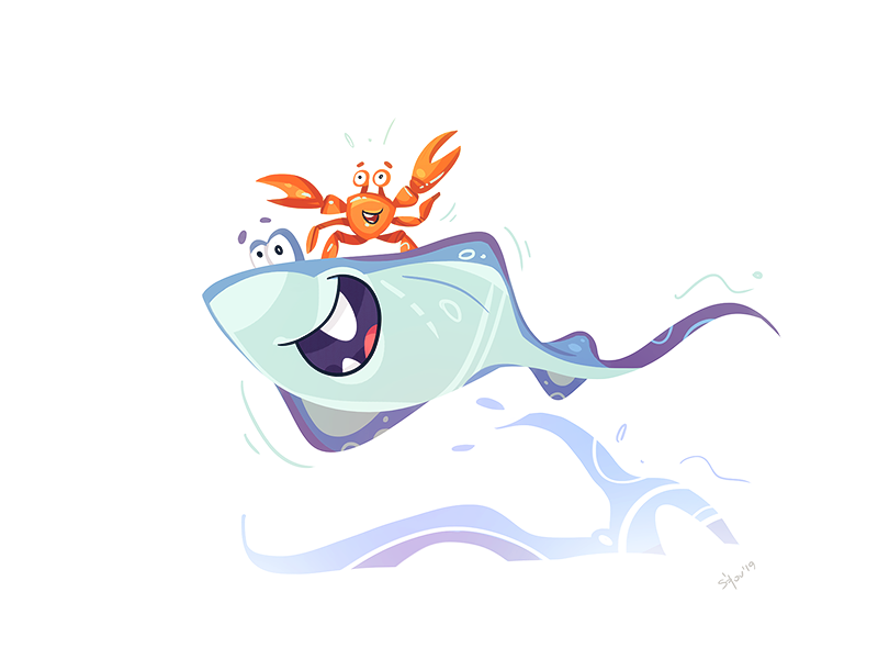 Time To Travel batoids adventure travel trip crab best friends friends sea coloring cartoon spovv illustration characterdesign fun character
