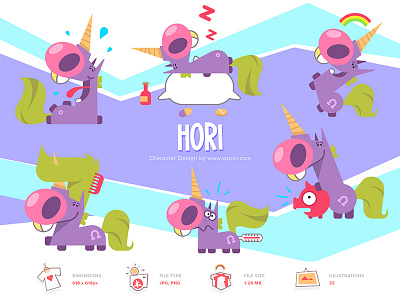 Shopy cartoon character characterdesign coloring fun illustration inicorns kids pink spovv sticker sticker design stickers unicorn violet