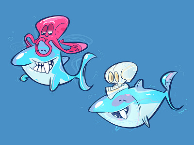 Shark Attack cartoon character characterdesign coloring fun illustration octopus process shark shark attack sketch skull spovv
