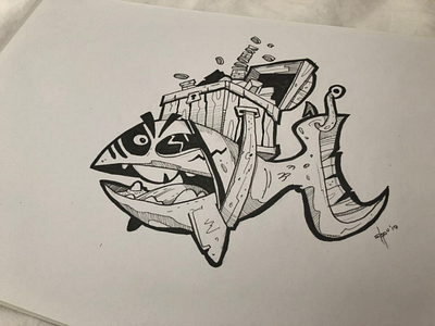 It's mine! character characterdesign drawing fish fun ink paper sketch spovv treasure