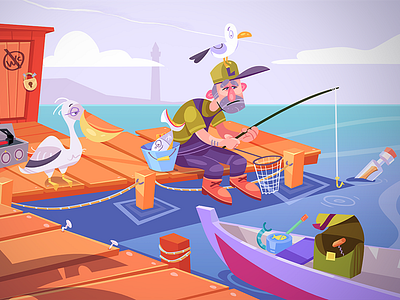 Fish and Feathers adventure adventure game cartoon character characterdesign coloring fish fisherman fun game game design illustration island process puzzle sea spovv