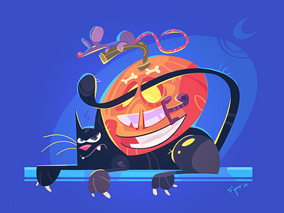 Let the party begin cartoon cat character characterdesign coloring design fun halloween halloween design illustration mouse pumpkin spovv