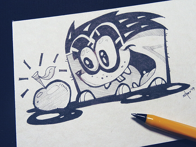 Breakfast Time! apple breakfast cartoon character characterdesign drawing fun hedgehog illustration ink inktober pen process sketch spovv