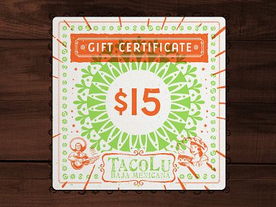 TacoLu Gift Certificates branding collateral design identity illustration logo pantone paper print type typography
