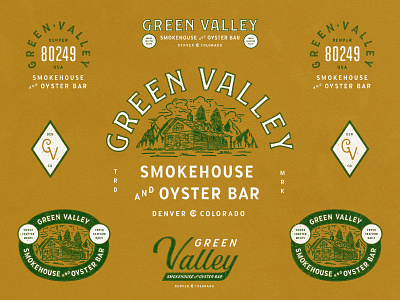 Green Valley Smokehouse & Oyster Bar branding design house identity illustration logo restaurant smoke type typography vector
