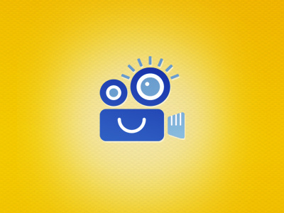 Film Logo blue camera face. smile film movie yellow