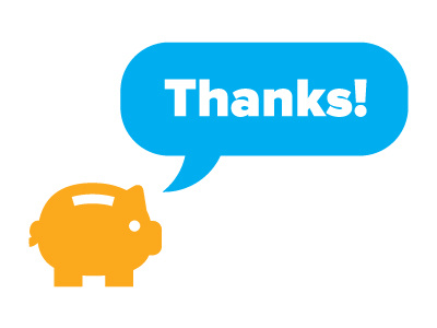 Thank You Card bank blue orange pig piggy simple speech thanks