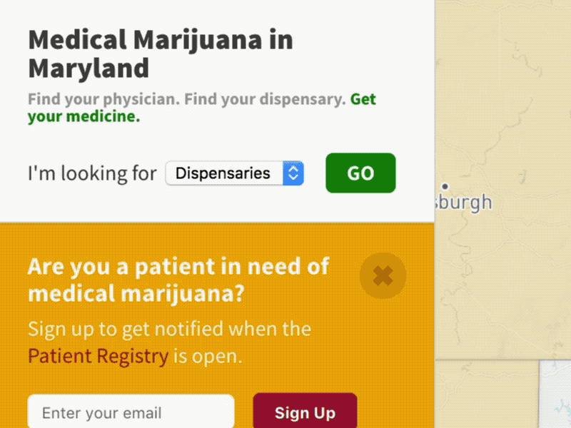 Medical in Maryland design mapbox maps marijuana maryland medical ui ux web