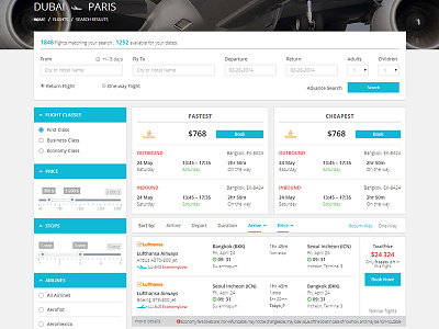 Flight Search Result booking flight travel trip ui web design