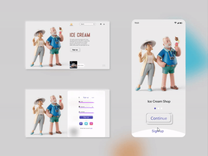 Ice Cream App And Website Design (Sign up / Login) adobe adobe xd adobexd adobexduikit animation design icecream interaction design login login page prototype sign up signup ui ux ui design uidesign uiux user experience user interface design userinterface