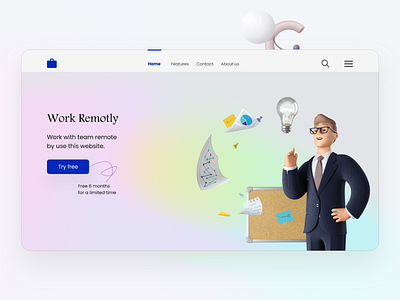 Work Remotely Website Design (3D Illustration) 3d 3d animation 3d art 3dicon 3dillustration 3dimages adobexd animation free freebies interaction interaction design interface ui design uidesign user experience user interface design userinterface uxdesign webdesign