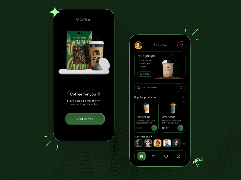 Coffee App Design (Dark mode) by Karim Saif on Dribbble