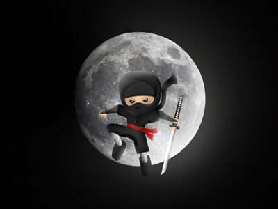 Mini Ninja black illustration moon ninja red sword vector