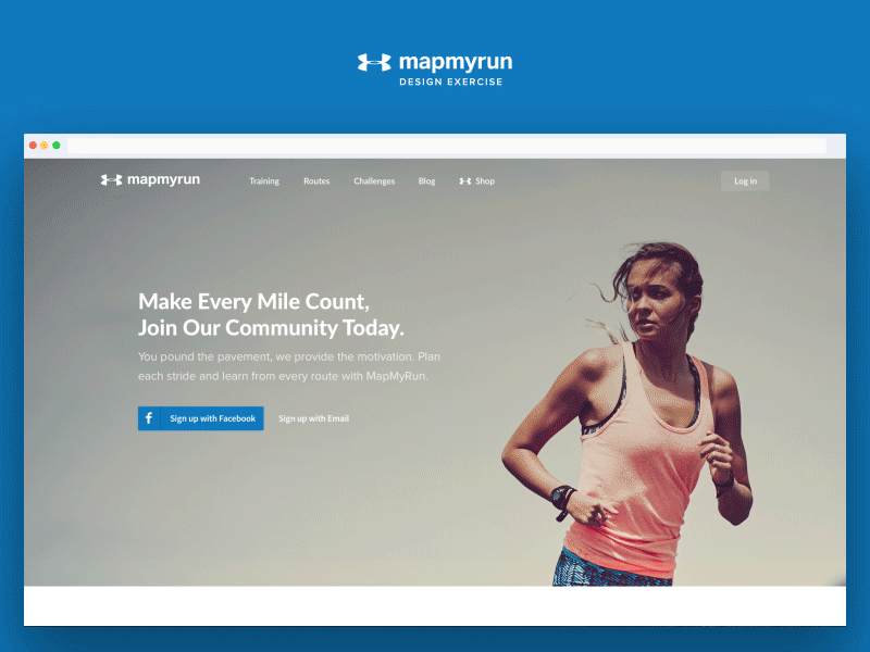 MapMyRun Redesign clean concept design fitness grid health landing page mapmyrun ui ux website