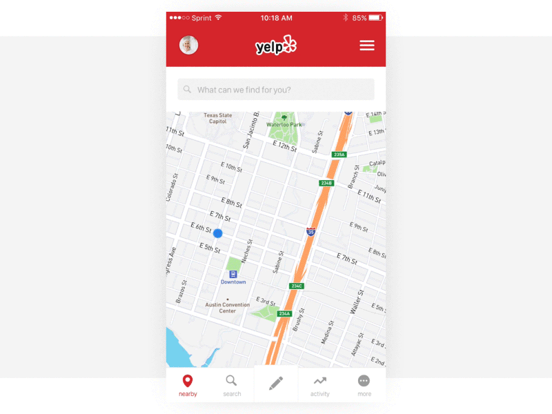Yelp Redesign animation clean concept design exercise interaction ios mockup origami simple ui ux yelp