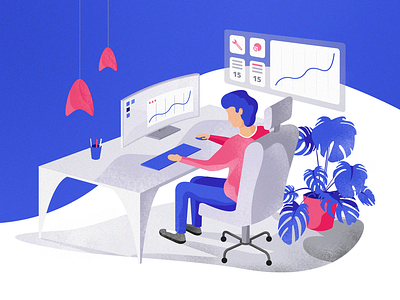 freelance blue color design desk homeoffice illustration illustrator cc office pink statistic