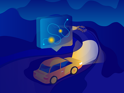 Navigation car car colors design illustration landing light navigation night road web