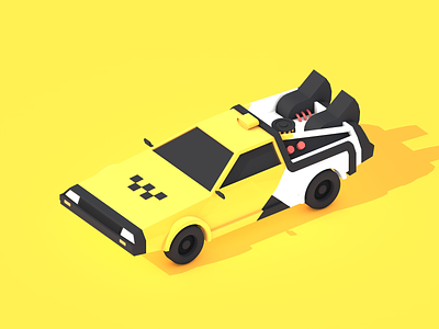 Time taxi 3d back to the future car delorean illustration simple taxi yandex yellow