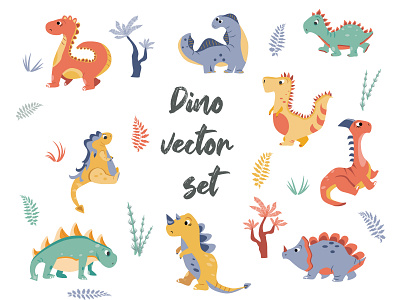 vector dino set for baby and not only baby clothes fabric funny illustraion pattern print sketch textile vector